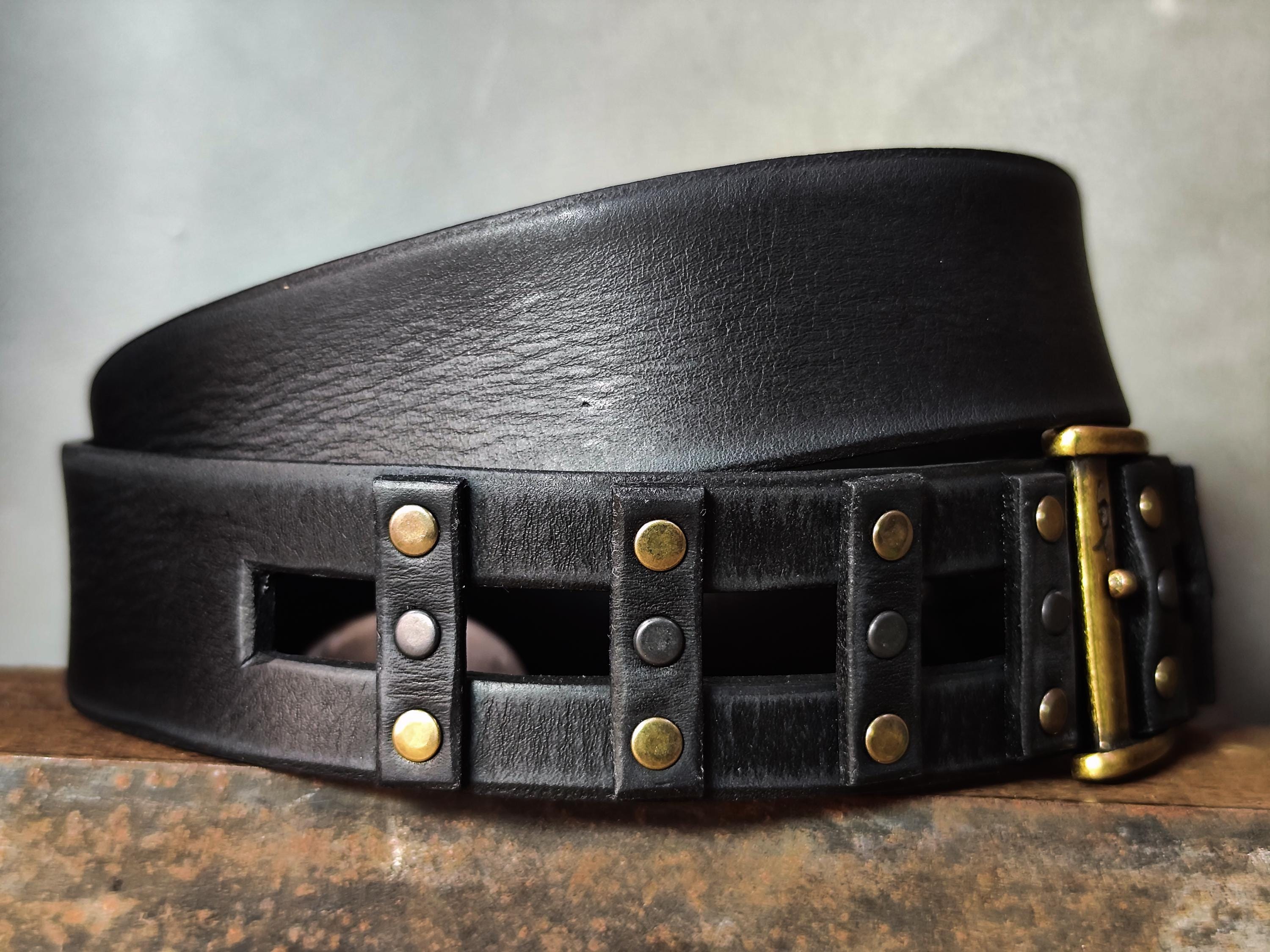 Black Leather Studded Belt – Handmade Full Grain Leather Belt with Metal Rivets – Statement Belt