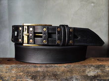 Black Leather Studded Belt – Handmade Full Grain Leather Belt with Metal Rivets – Statement Belt