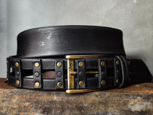 Black Leather Studded Belt – Handmade Full Grain Leather Belt with Metal Rivets – Statement Belt