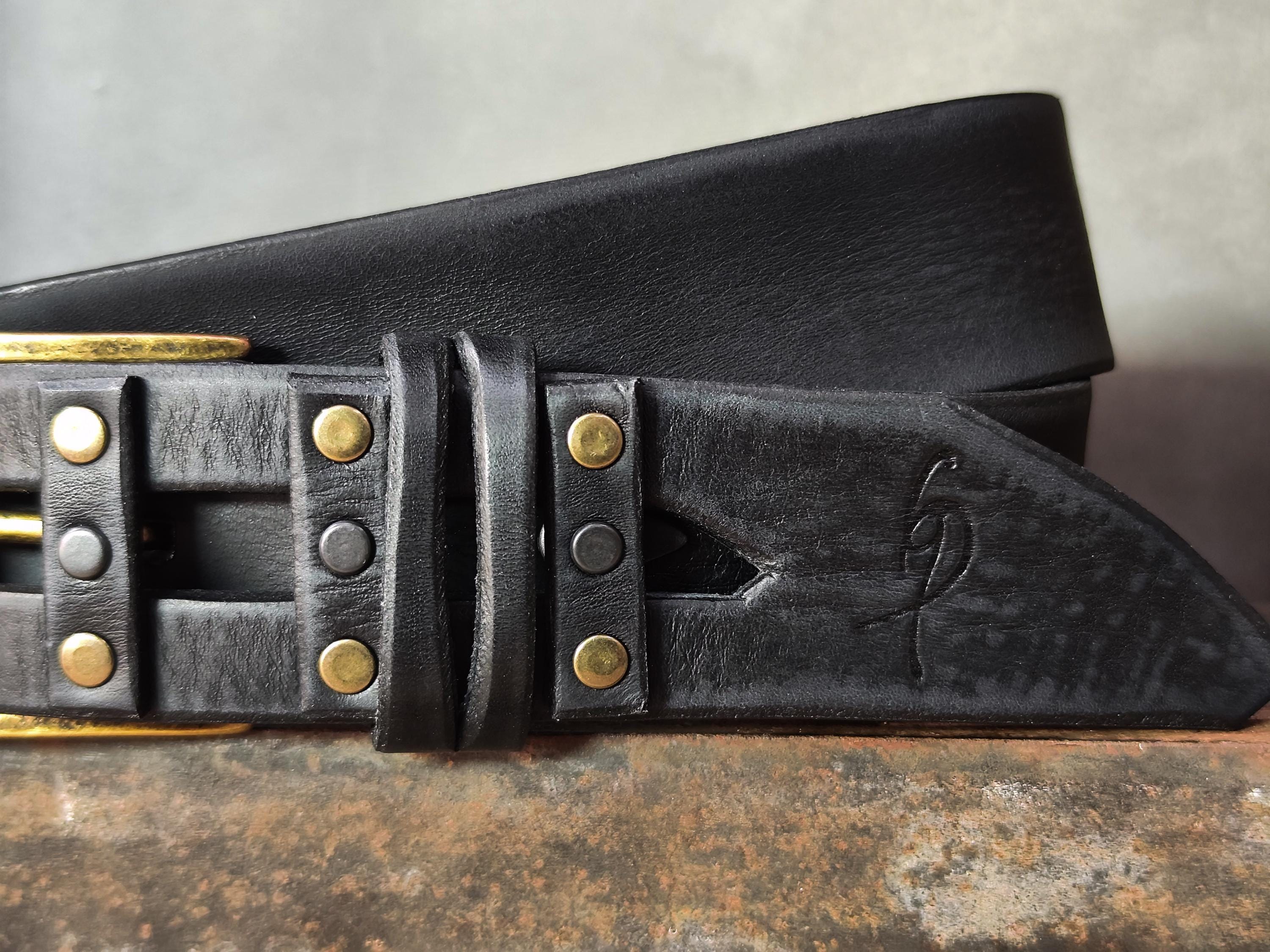 Black Leather Studded Belt – Handmade Full Grain Leather Belt with Metal Rivets – Statement Belt