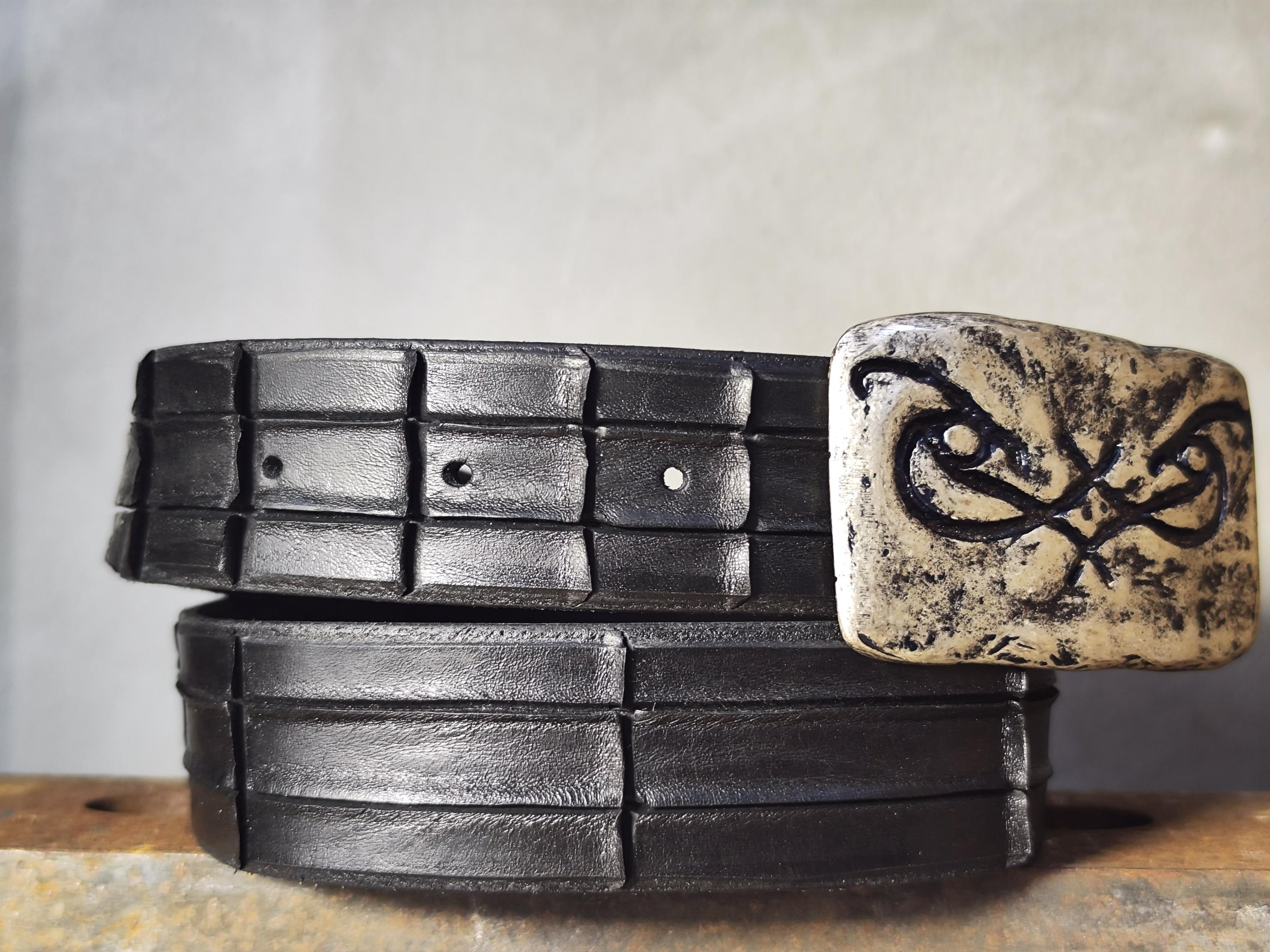 Artisan Made Mens Belt - Genuine Black Leather with Original Ishaor Silver Buckle - Personalized and Stylish Mens Gift