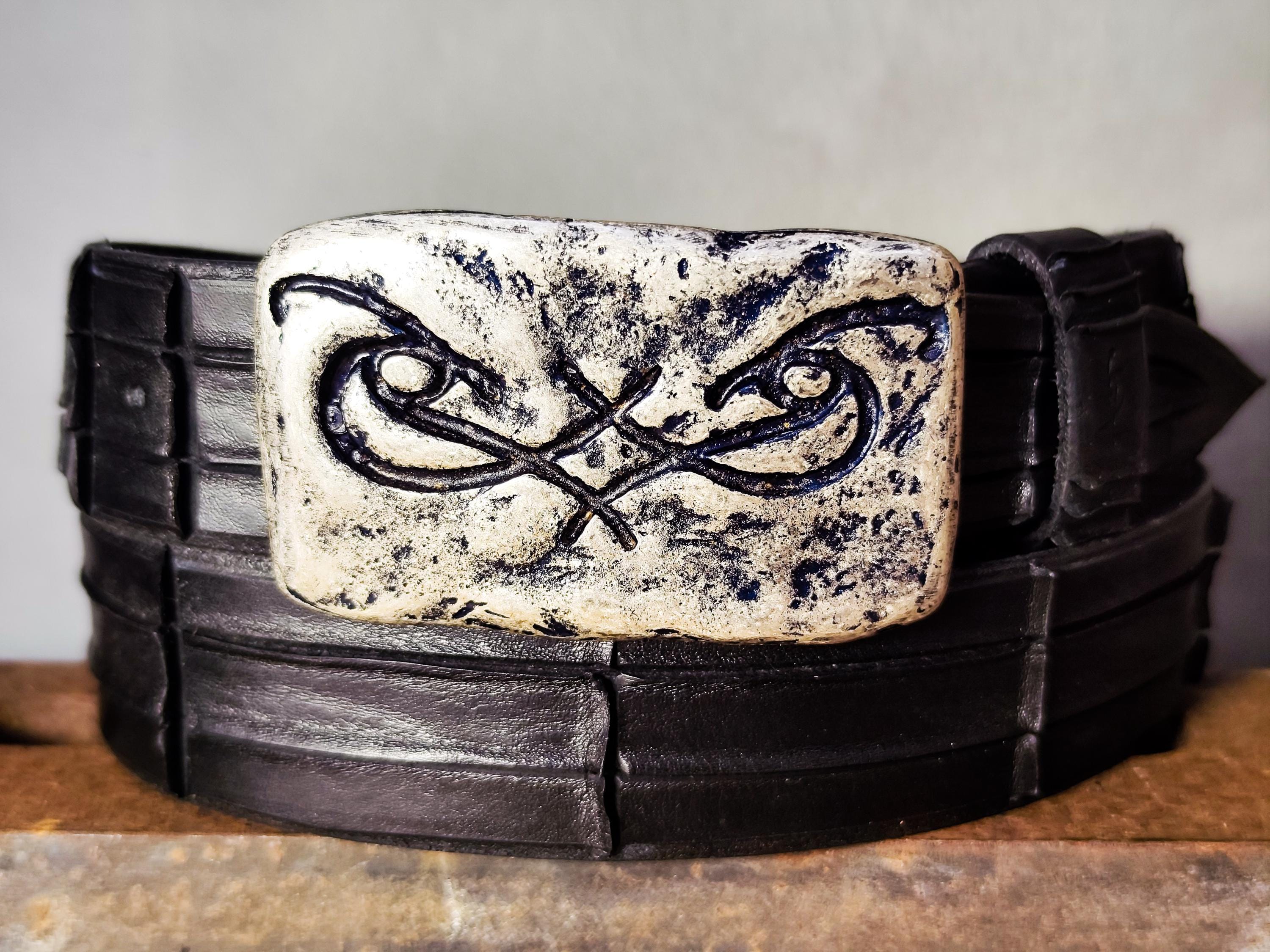 Artisan Made Mens Belt - Genuine Black Leather with Original Ishaor Silver Buckle - Personalized and Stylish Mens Gift