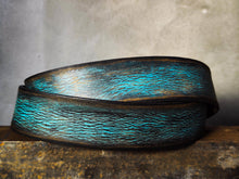 Handmade Distressed Turquoise Leather Belt | Vintage Style Blue Jeans Belt for Men & Women | Rustic Full Grain Leather Strap | Antique Brass