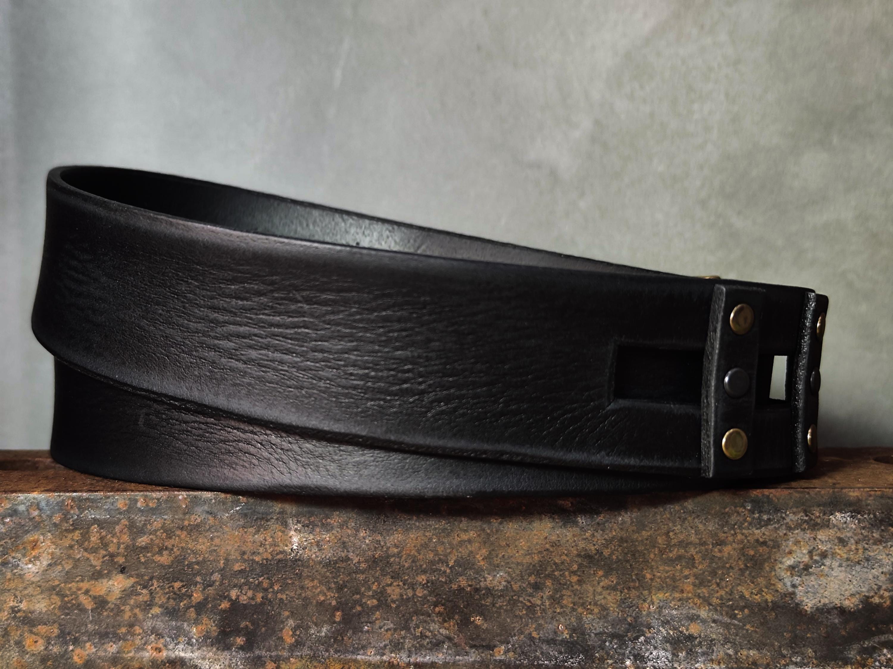 Black Leather Studded Belt – Handmade Full Grain Leather Belt with Metal Rivets – Statement Belt