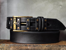 Black Leather Studded Belt – Handmade Full Grain Leather Belt with Metal Rivets – Statement Belt