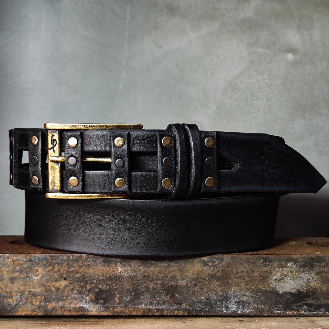 Black Leather Studded Belt – Handmade Full Grain Leather Belt with Metal Rivets – Statement Belt