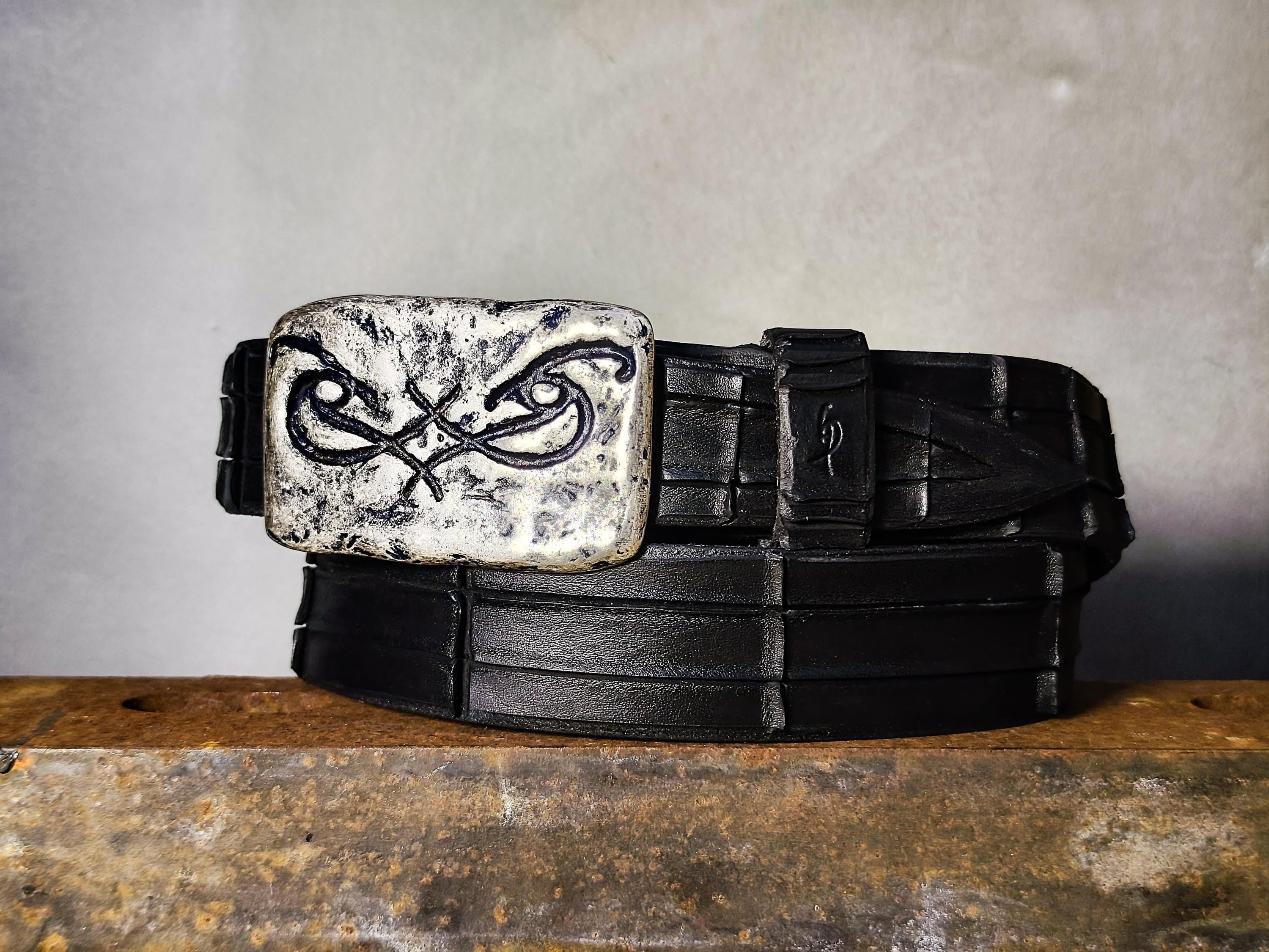 Artisan Made Mens Belt - Genuine Black Leather with Original Ishaor Silver Buckle - Personalized and Stylish Mens Gift
