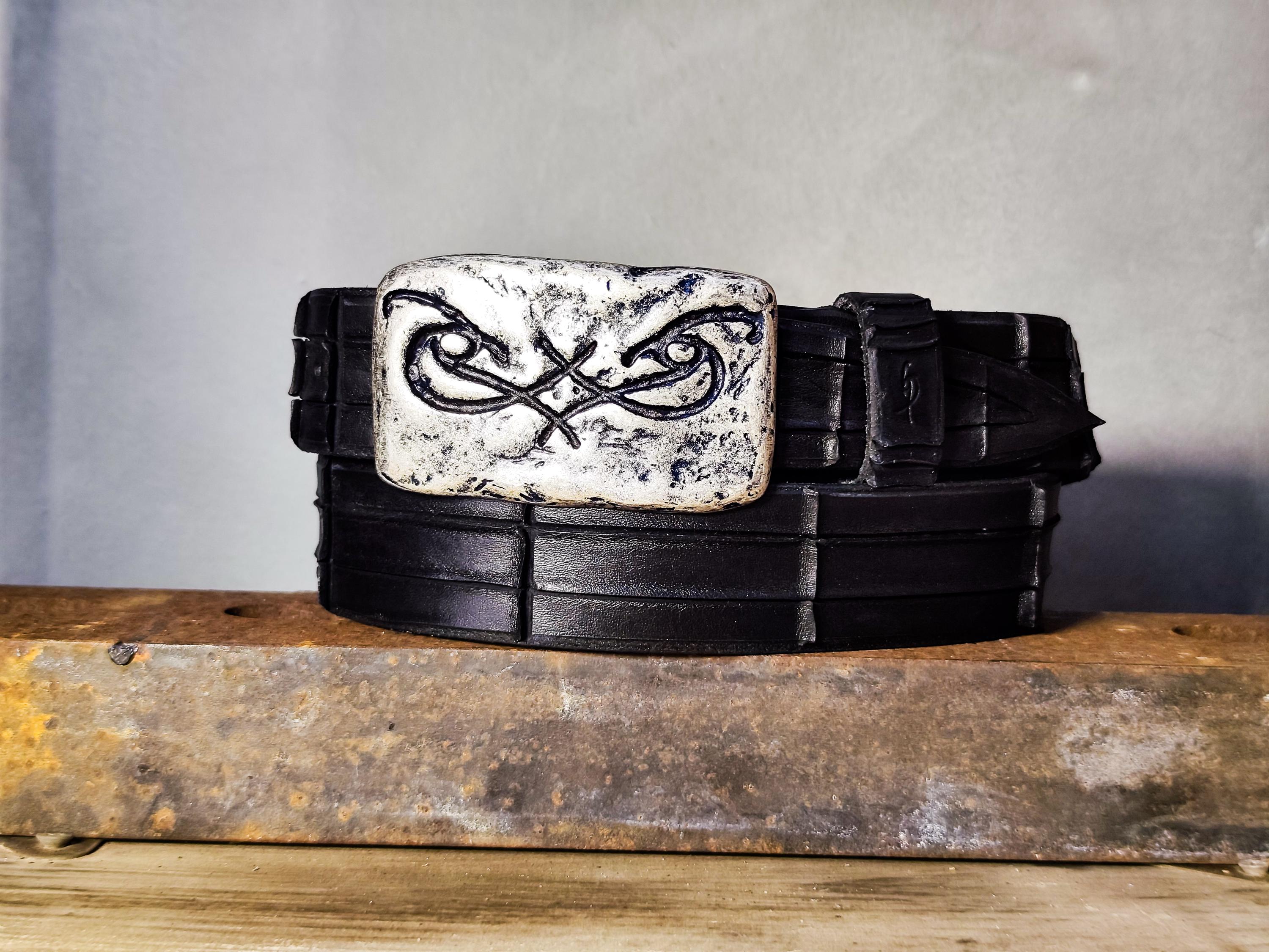Artisan Made Mens Belt - Genuine Black Leather with Original Ishaor Silver Buckle - Personalized and Stylish Mens Gift