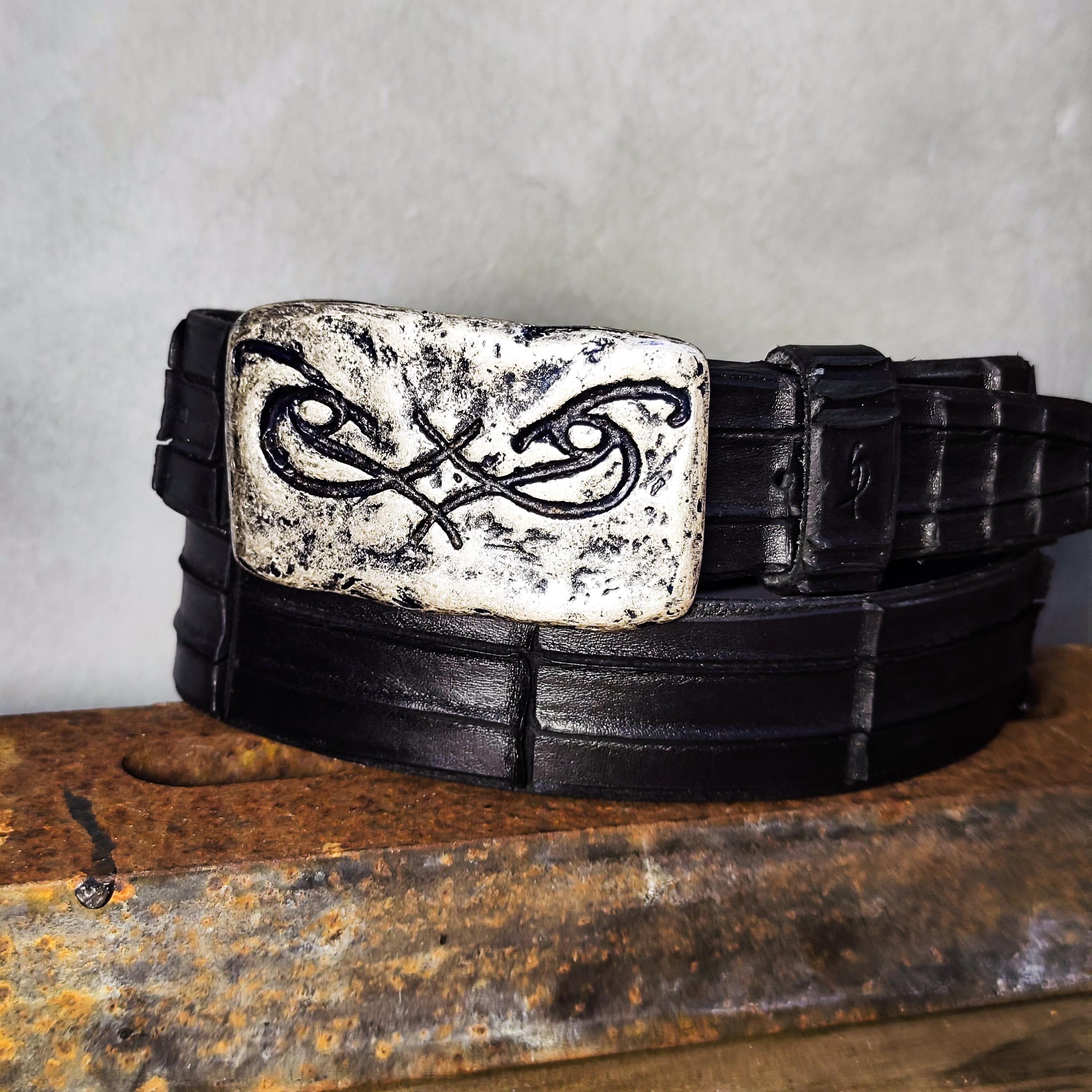 Artisan Made Mens Belt - Genuine Black Leather with Original Ishaor Silver Buckle - Personalized and Stylish Mens Gift
