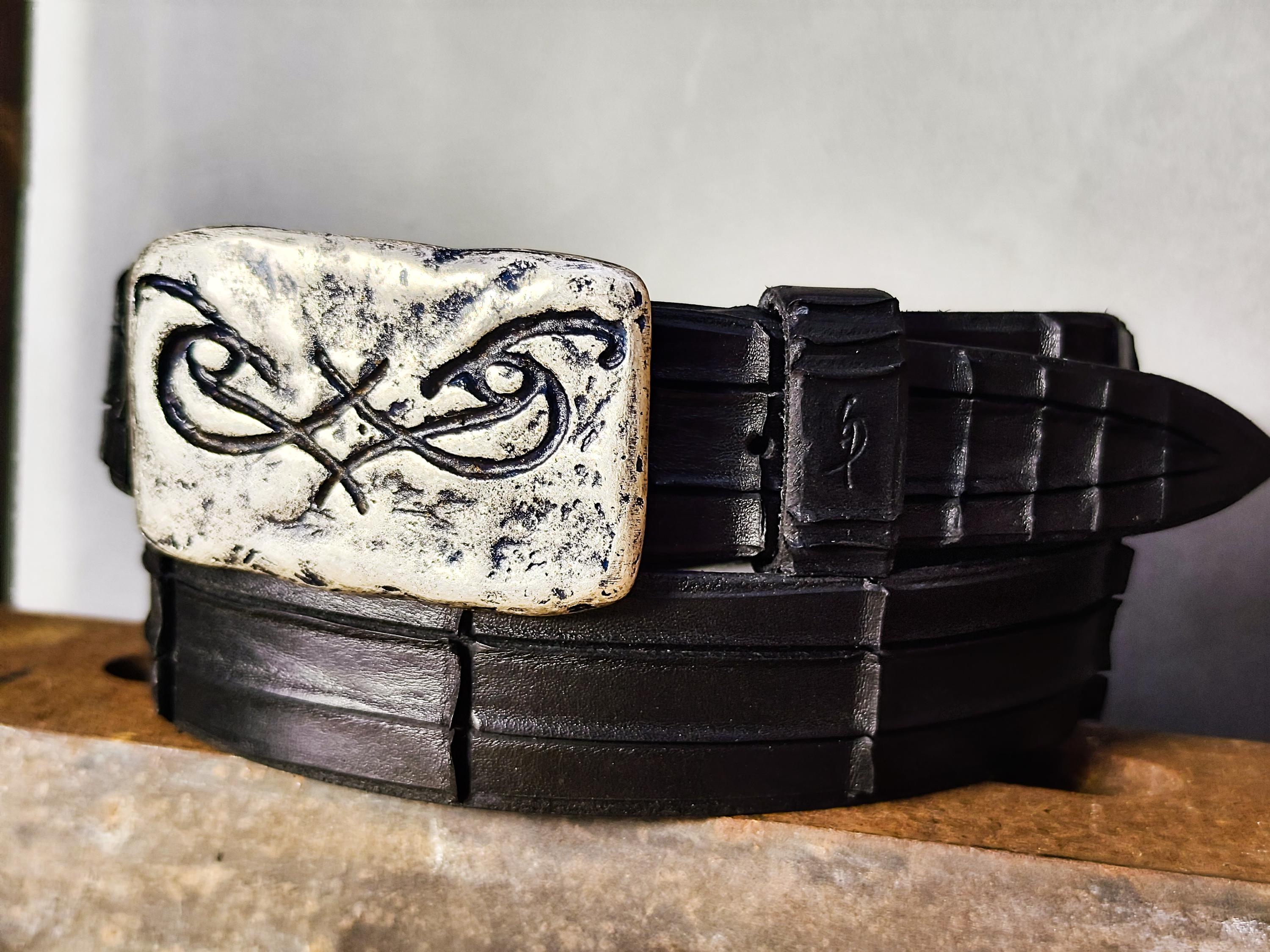 Artisan Made Mens Belt - Genuine Black Leather with Original Ishaor Silver Buckle - Personalized and Stylish Mens Gift