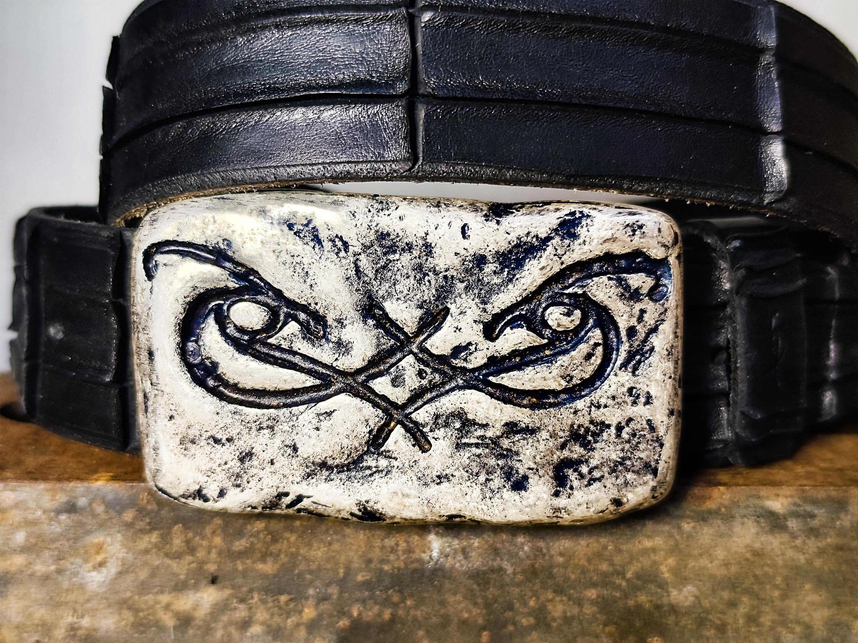 Artisan Made Mens Belt - Genuine Black Leather with Original Ishaor Silver Buckle - Personalized and Stylish Mens Gift