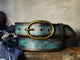 Handmade Distressed Turquoise Leather Belt | Vintage Style Blue Jeans Belt for Men & Women | Rustic Full Grain Leather Strap | Antique Brass