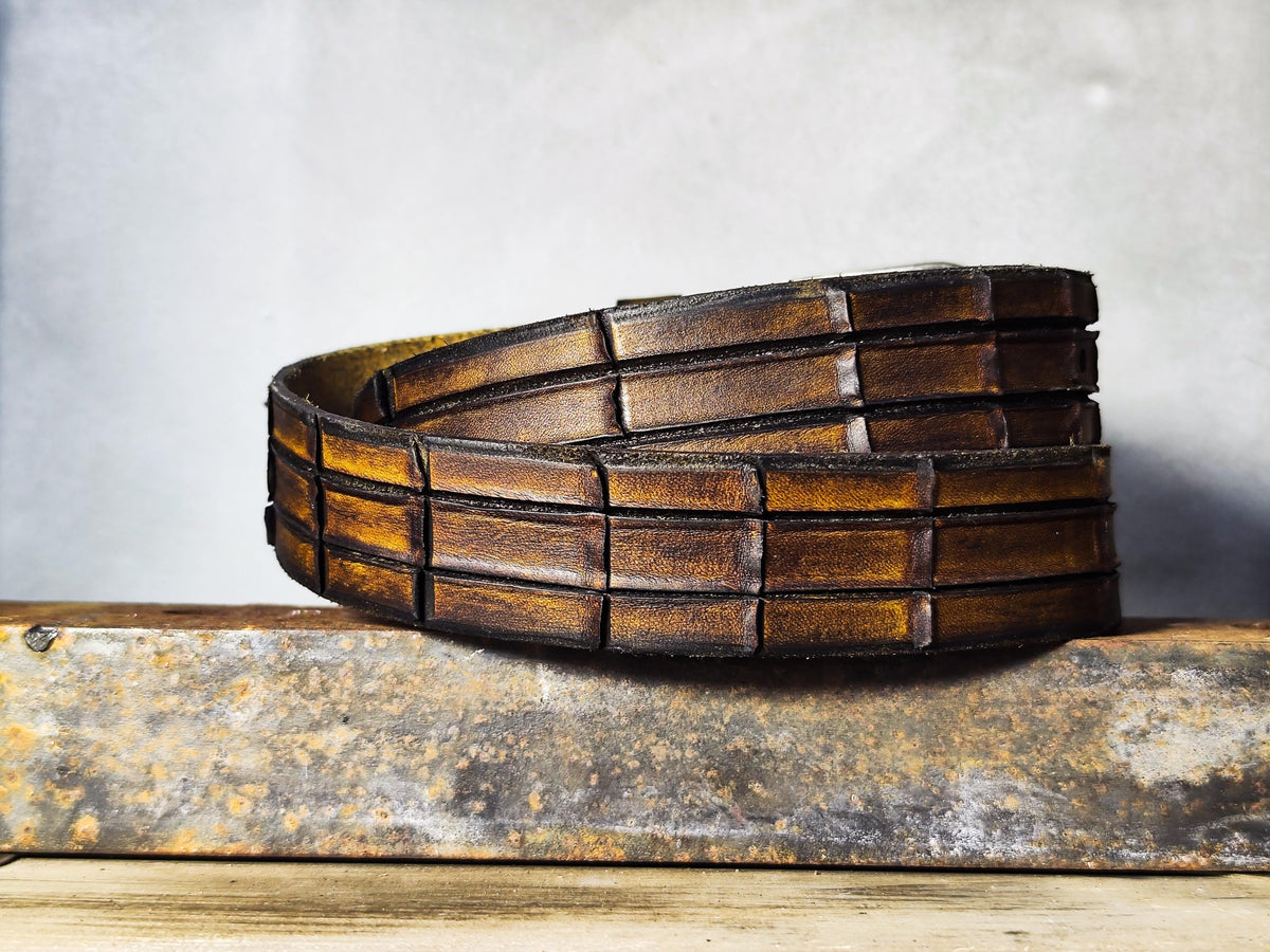 Handmade Brown Leather Crocodile Belt - Textured Design