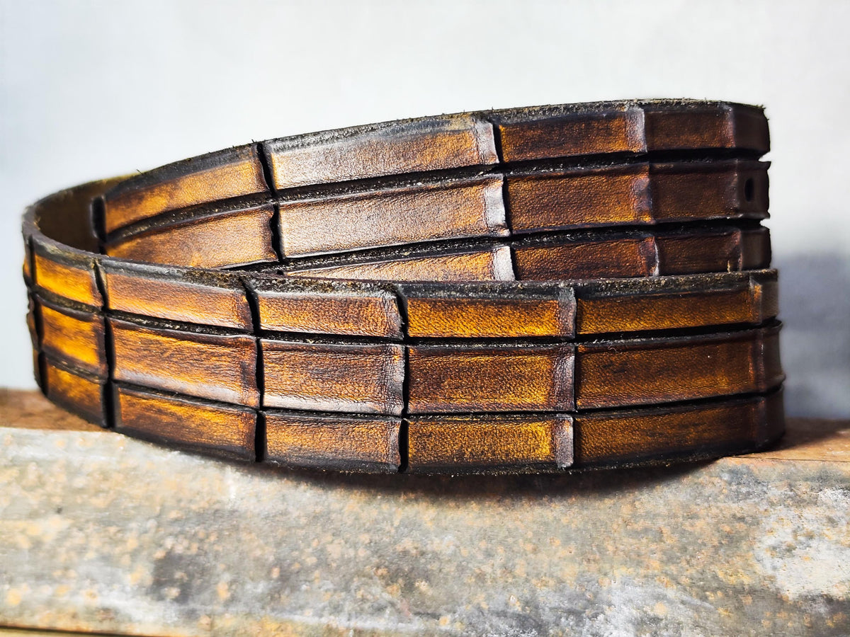 Handmade Brown Leather Crocodile Belt - Textured Design
