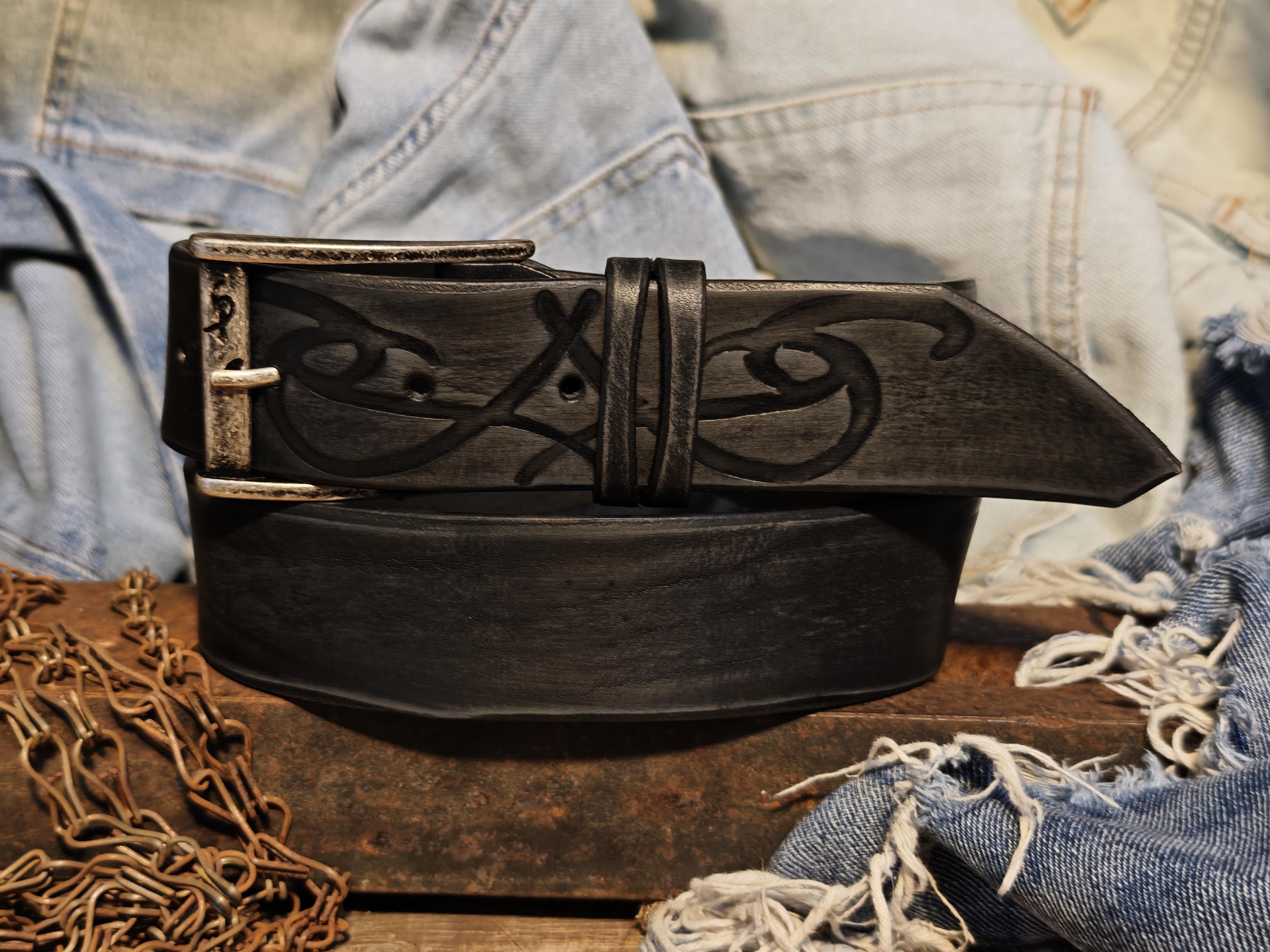 Distinct Artisan Crafted Leather Belt with Tribal Design for Men