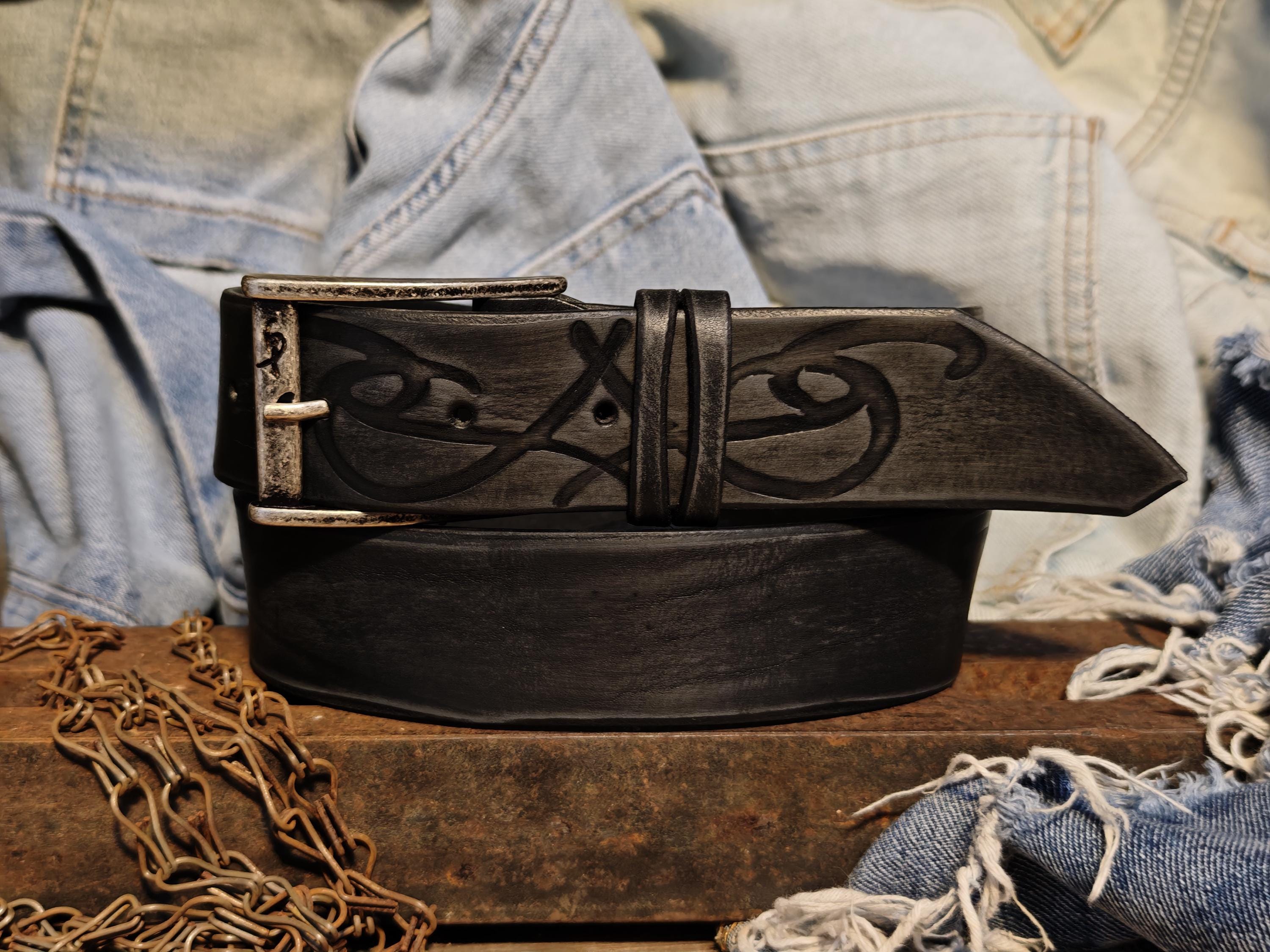 Distinct Artisan Crafted Leather Belt with Tribal Design for Men