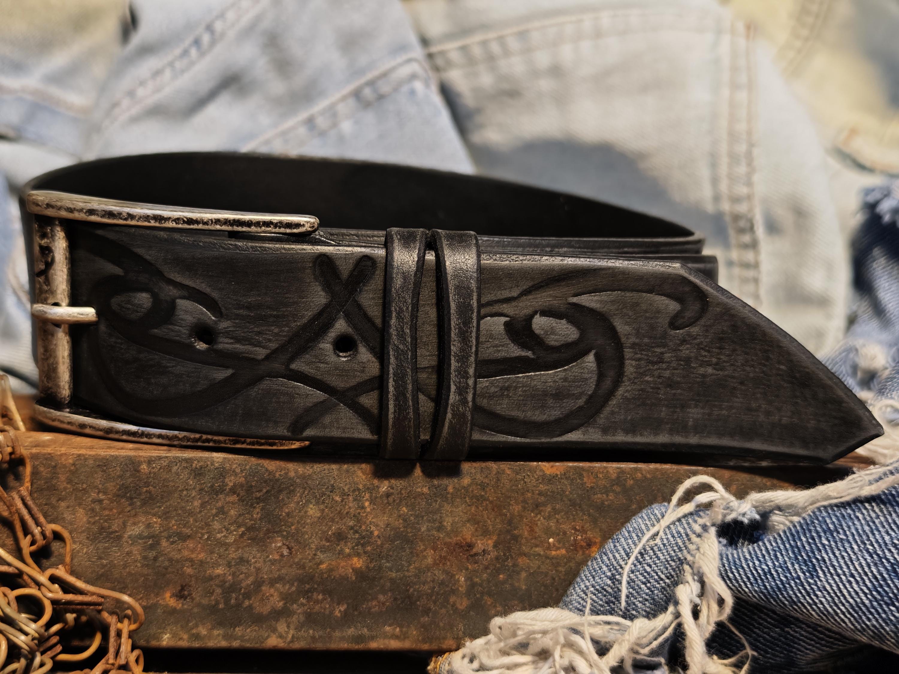 Distinct Artisan Crafted Leather Belt with Tribal Design for Men