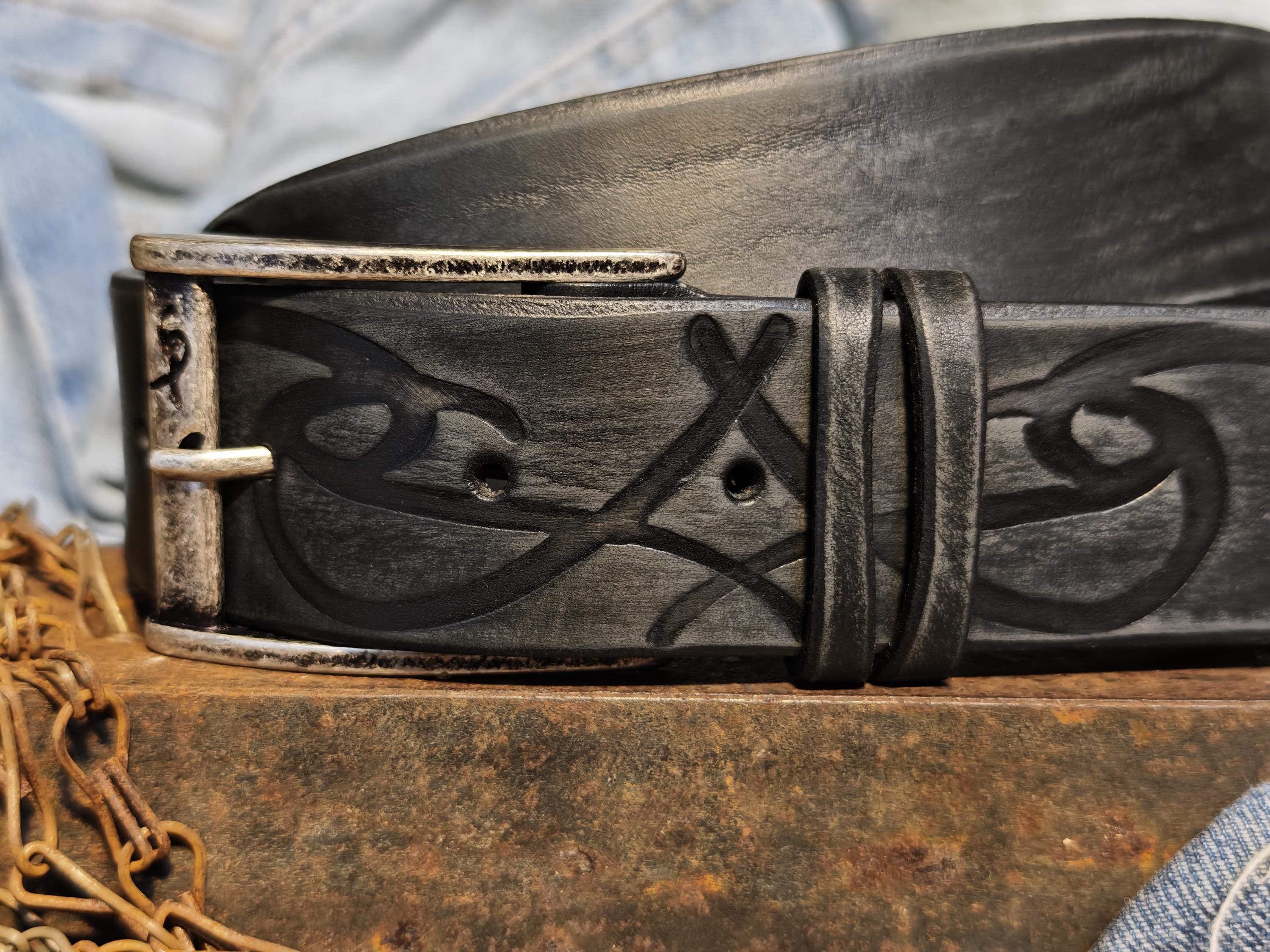 Distinct Artisan Crafted Leather Belt with Tribal Design for Men