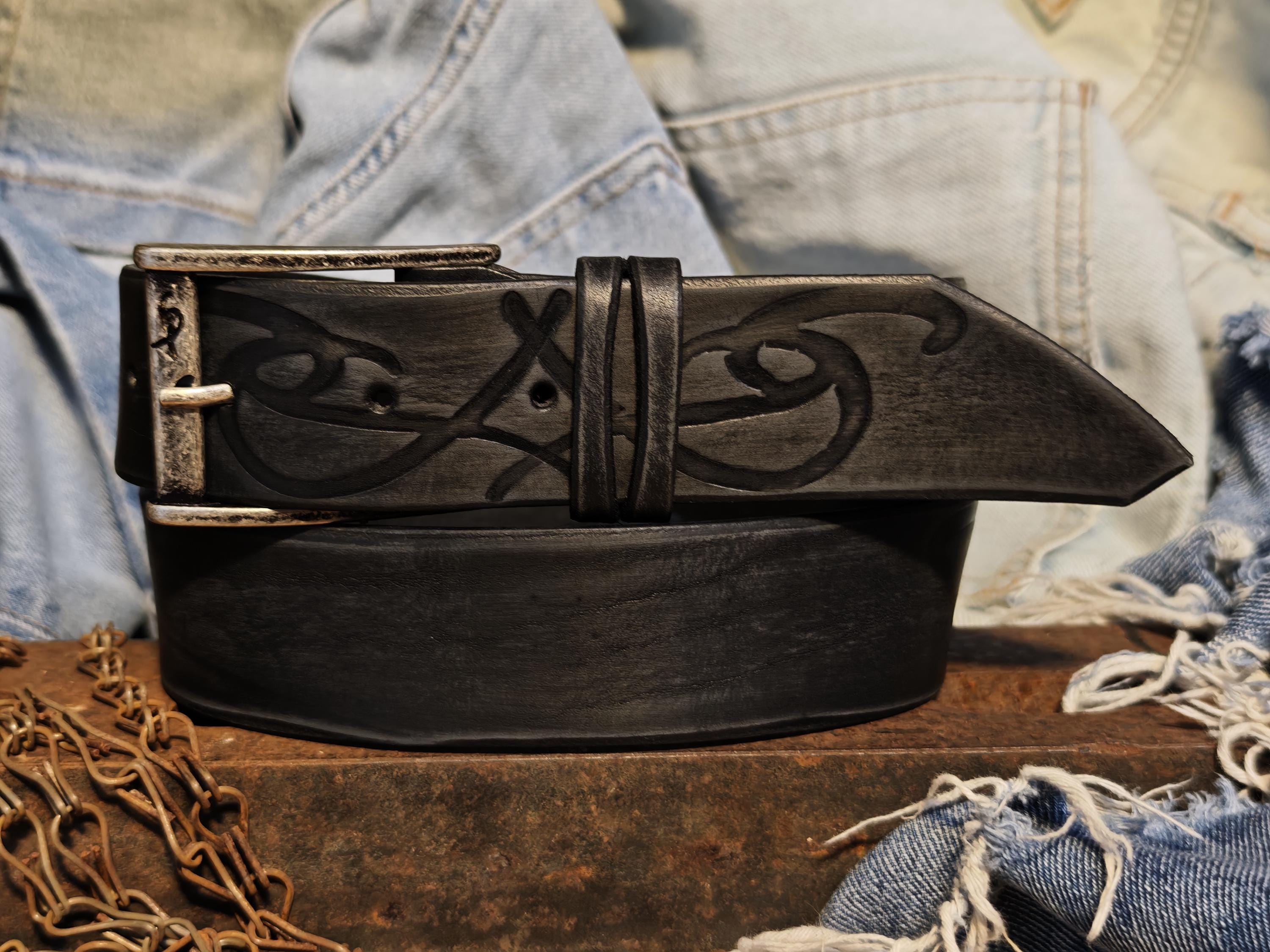 Distinct Artisan Crafted Leather Belt with Tribal Design for Men