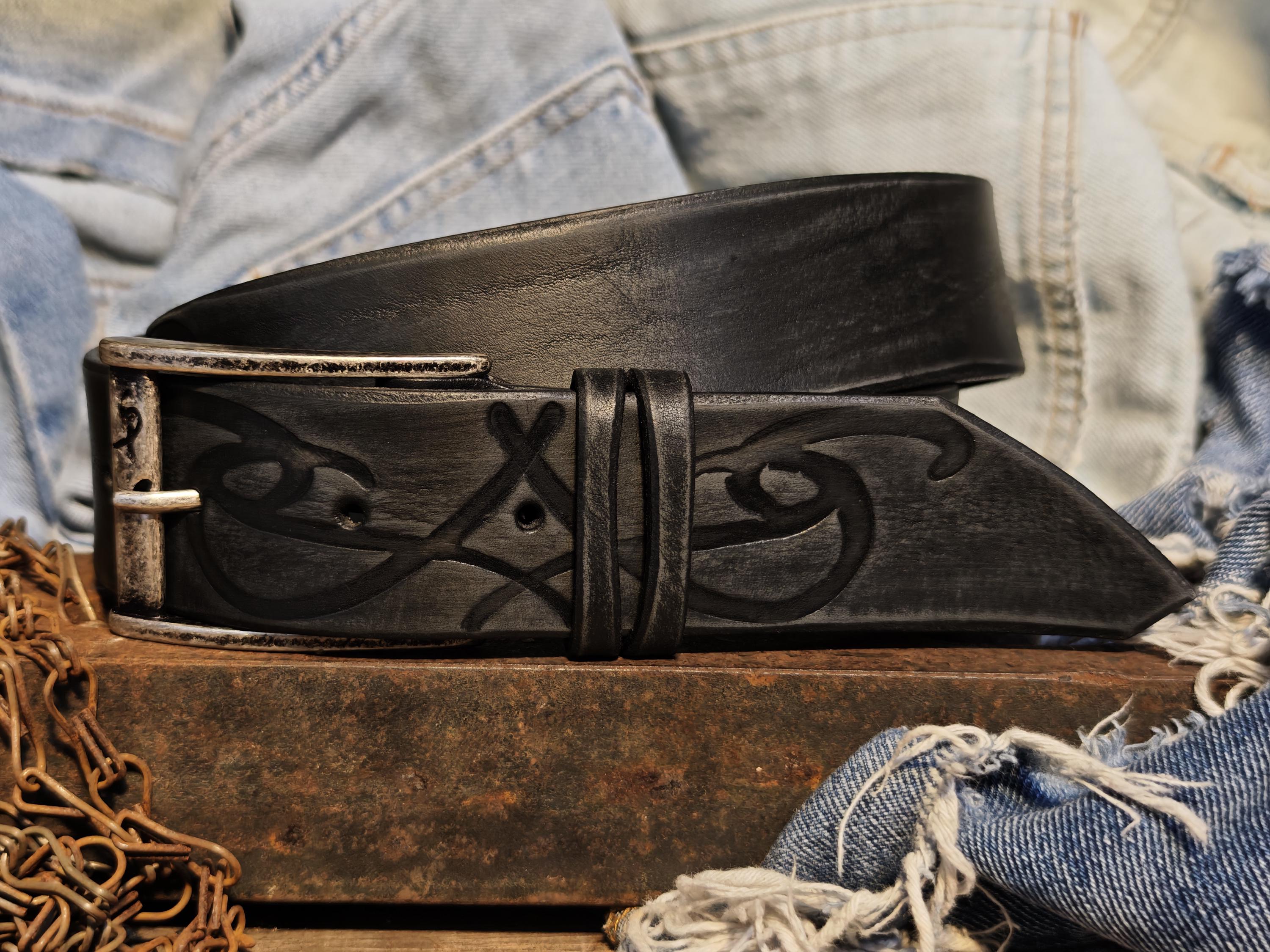 Distinct Artisan Crafted Leather Belt with Tribal Design for Men