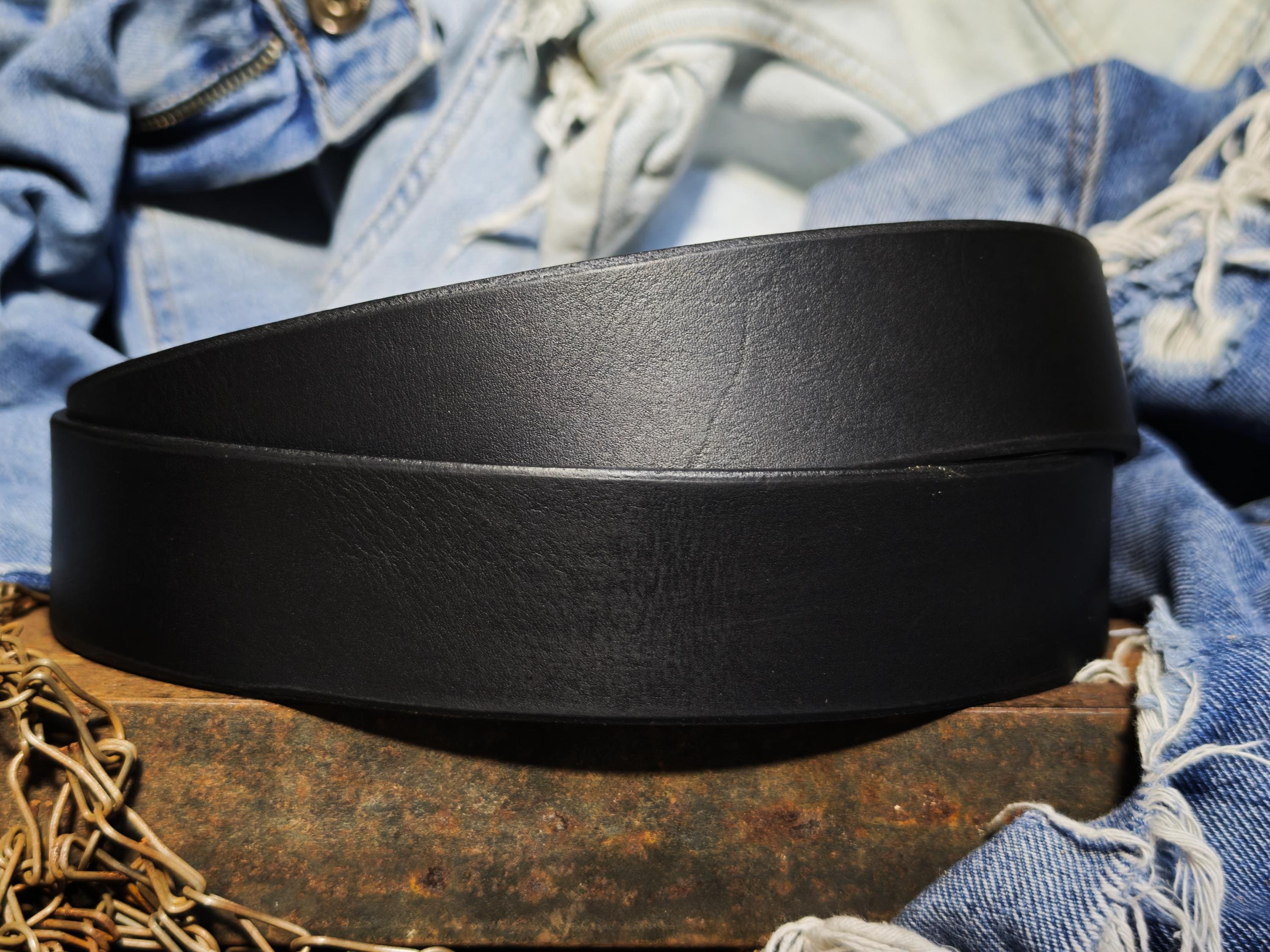 Black Leather Mens Belt with Silver Buckle and Personalization Option