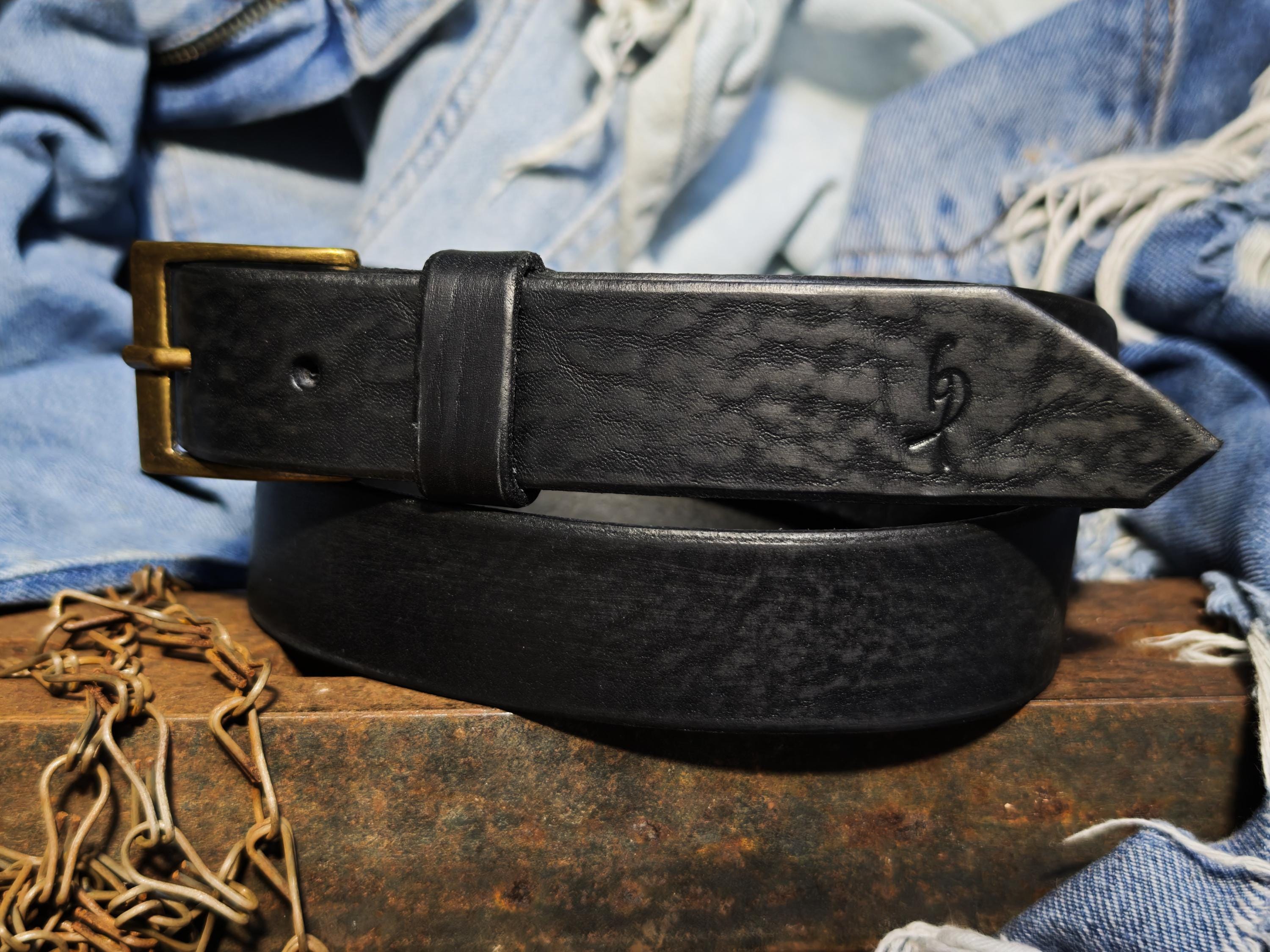 Mens Black Leather Belt - Vintage Style Genuine Quality Accessories for Him