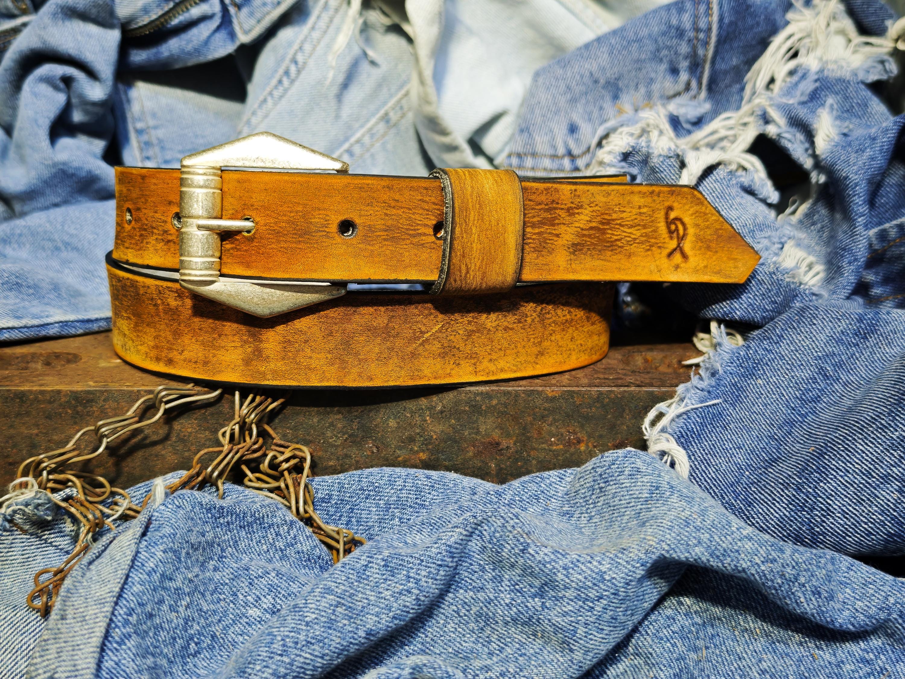 Slim Brown Vintage Leather Belt for Women 2.8 cm Handmade with silver design Buckle