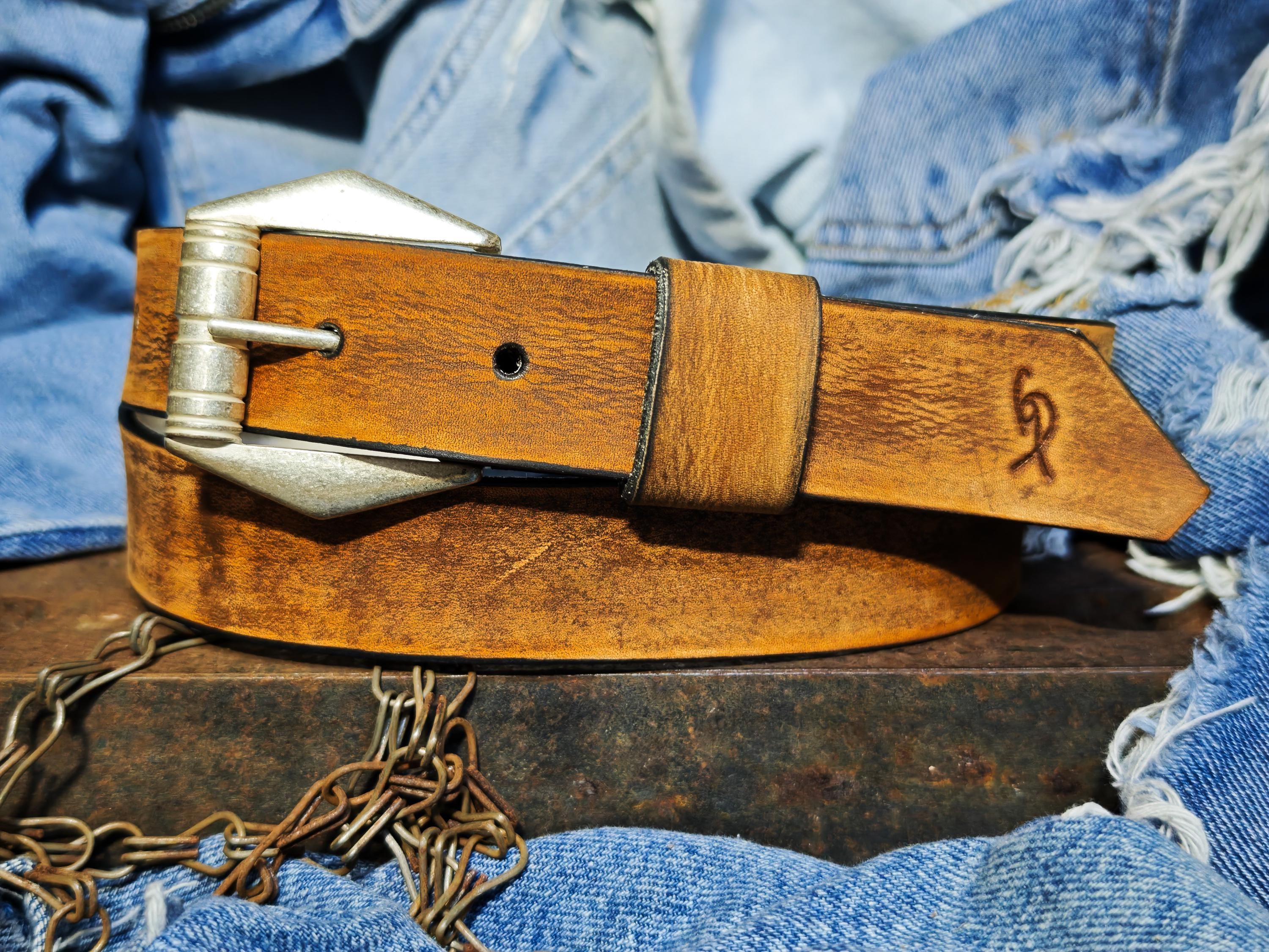 Slim Brown Vintage Leather Belt for Women 2.8 cm Handmade with silver design Buckle
