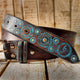 Handmade Brown Leather Belt with Turquoise Motorcycle Gear Design