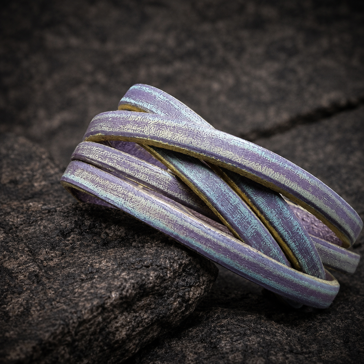 Women's Genuine Leather Cuff Bracelet - Light Purple and Light Blue Color