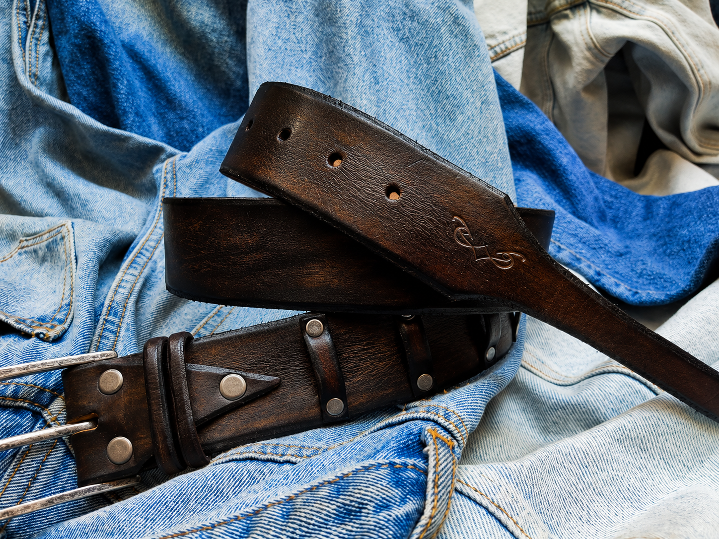 Unique Dark brown handmade leather belt - Gift for Him
