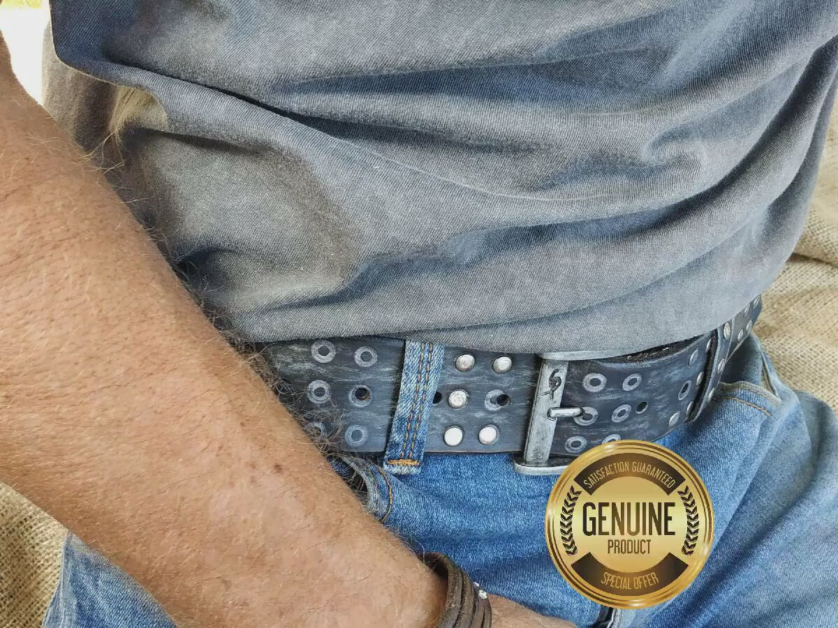 Handmade Brown Gray Leather Belt for Men Perfect for Jeans - Fashion Accessories and Unique Gift