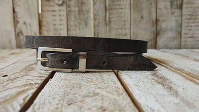 Handmade grey Narrow Leather Belt with black wash and Silver Buckle - Stylish Accessory for Men or Women