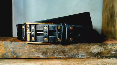 Black Leather Studded Belt – Handmade Full Grain Leather Belt with Metal Rivets – Statement Belt