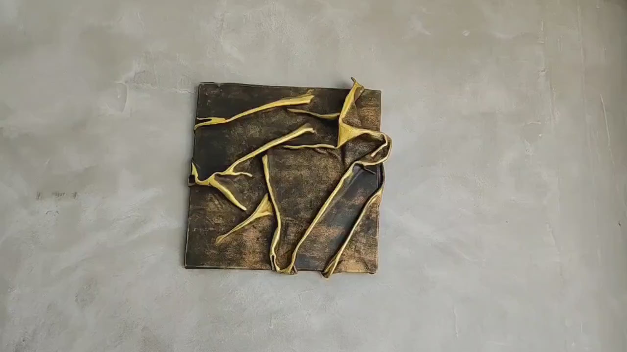 Brown Leather Wall Art with a Touch of Gold - Handmade with Unique Technique and One-of-a-Kind