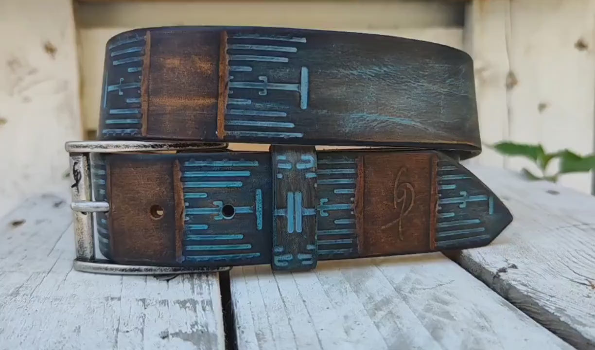 Handmade Brown & Turquoise Leather Belt - Computer-Inspired Design by Ishaor
