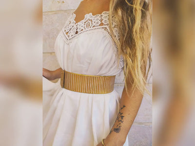 White and Gold Leather Bridal Belt