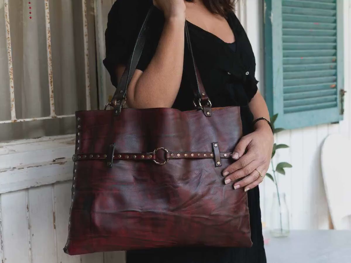 Red Leather Bag, Custom leather bag, Leather Bag , Red Tote Bag, Red Leather  Bag,Gift for wife, Gift For Her, Unique Gift, Unique Bag