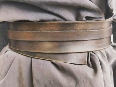 Handcrafted Dark Brown Leather Wrap Waist Belt with Unique Cord Closure - Statement Piece for Dress or Jacket by ISHAOR