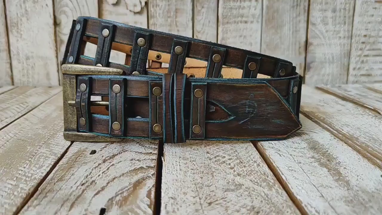 Handmade Brown Leather Belt with Crocodile Tail Shape & Texture | Unique 3.2cm Crocodile-Inspired Artisan Belt