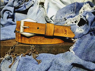 Slim Brown Vintage Leather Belt for Women 2.8 cm Handmade with silver design Buckle