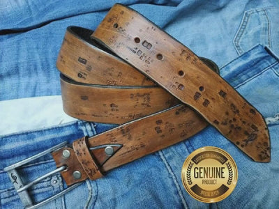 Mens Brown Leather Belt with Western Buckle - Fashionable Mens Leather Accessory in Classic Design