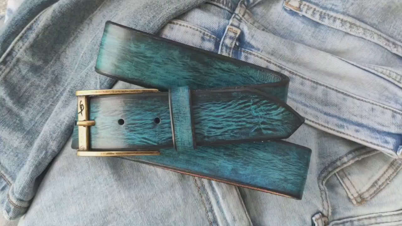 Men's Leather Belt, blue Belt, Mens Leather Accessories, Custom Leather Belt, Gift for father, Leather Belt, Men's Belt, Belt for Him