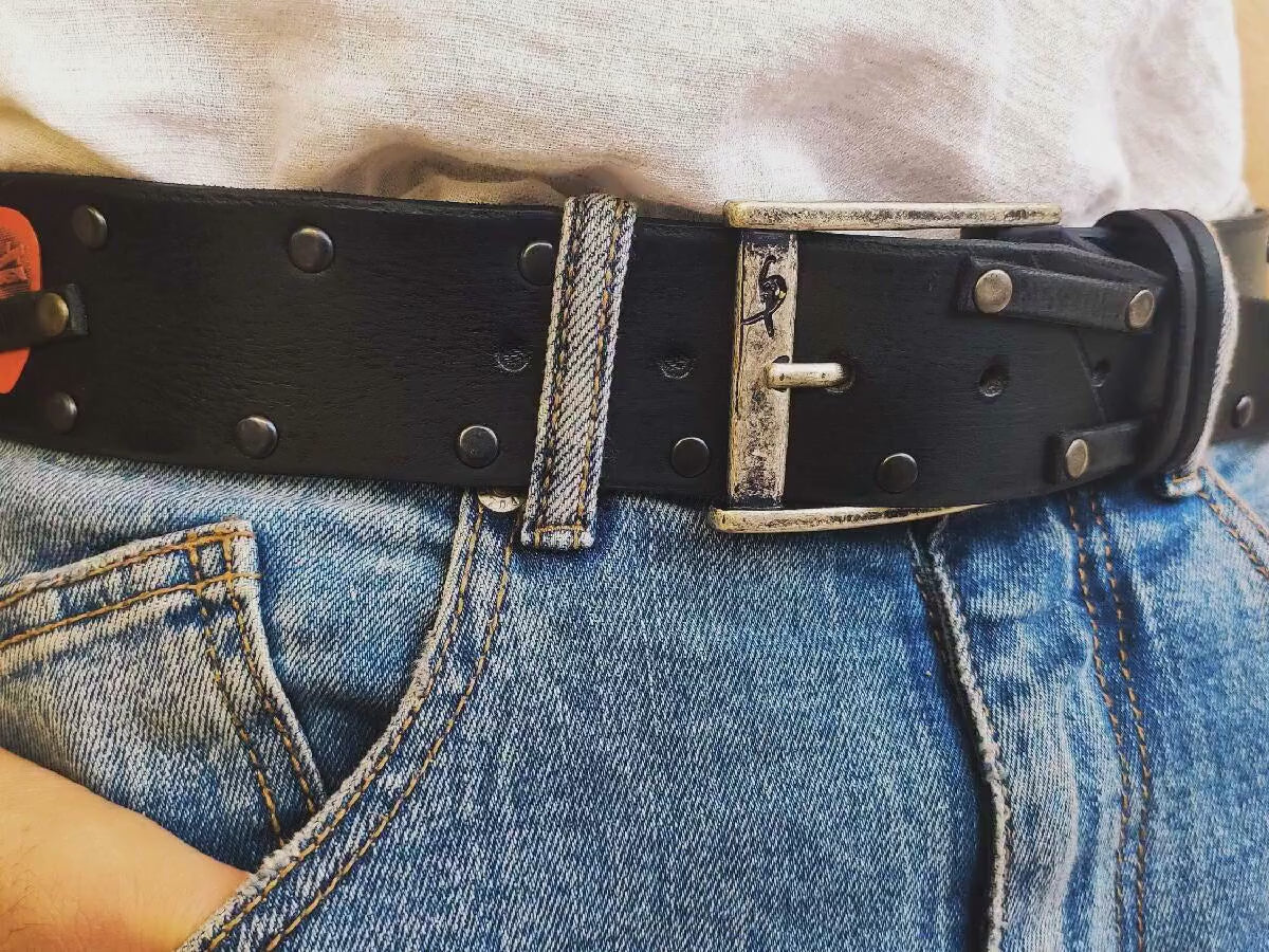 Leather Belt, Men's Belt, Black Belt, Men's Black Belt, Guitar Pick , Buckle Belt, Men's Leather Accessories, Gift Belt, Men's Leather Belt