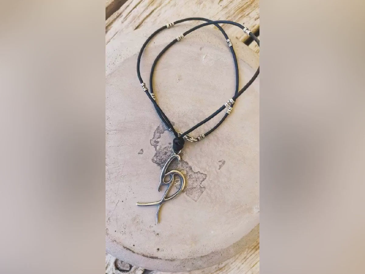 Leather necklace for Men with silver Pendant, leather necklace, Mens necklace, mens jewelry, Gift for Boyfriend ,silver necklace Ishaor logo