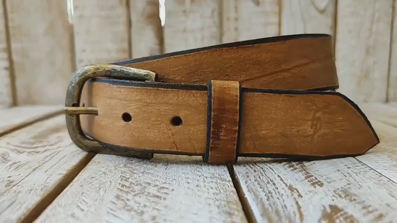 Western Cowboy Light Brown Leather Belt - Full Grain Handcrafted and Perfect for Jeans