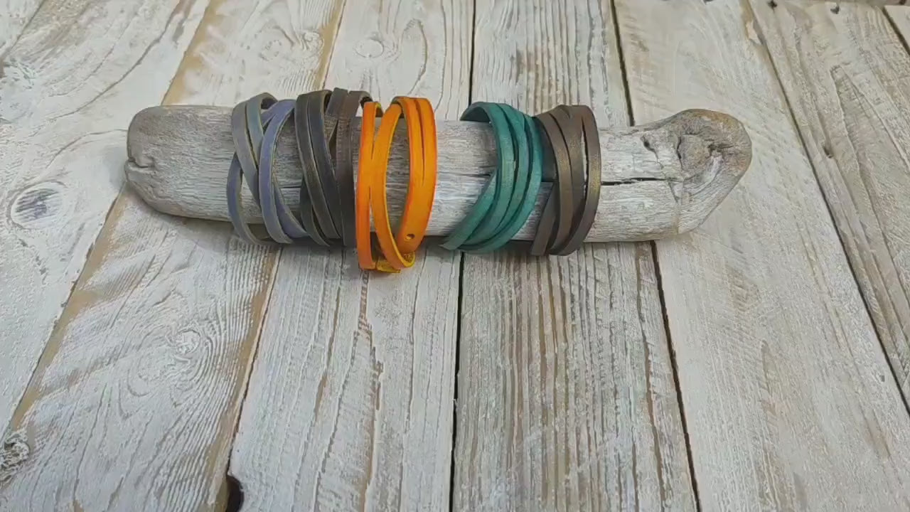 Handmade Purple Leather Bracelet with Gold Wash for Women - Unique Gift Idea