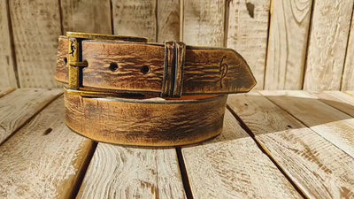 Ishaor Vintage Brown Leather Cowboy Belt, Handmade 4.2cm Western style. High quality Distressed leather