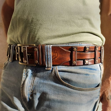 Handcrafted Leather Belt for Men by Ishaor - Designer Artisan Vintage Style Perfect Personalized Gift