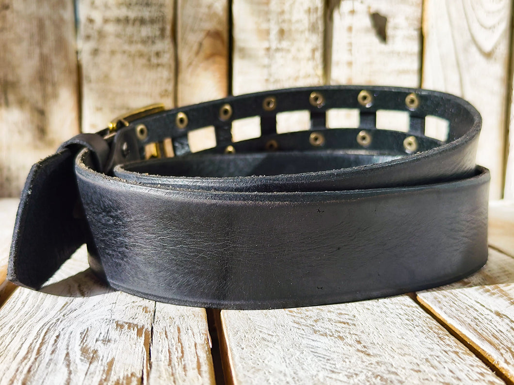 Handmade Black Leather Belt - Mens Jeans Belt - Genuine Leather - Unique Custom Design - X-mas Gift - Rocker Style